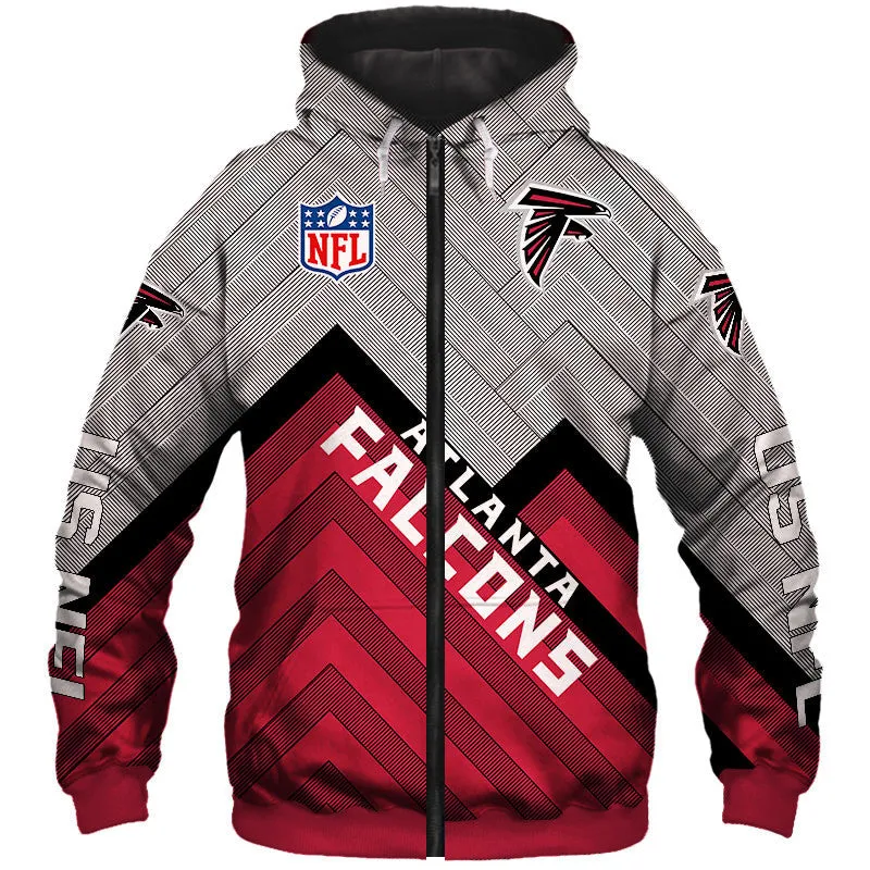 Atlanta Falcons NFL Rugby Team Printed Zip Up Hoodie