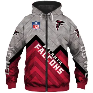 Atlanta Falcons NFL Rugby Team Printed Zip Up Hoodie