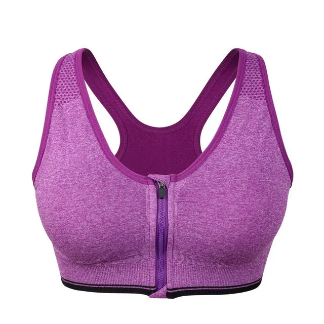 Front Zipper Yoga Shirt,7Colors Wirefree Padded fitness  Bra