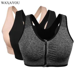 Front Zipper Yoga Shirt,7Colors Wirefree Padded fitness  Bra