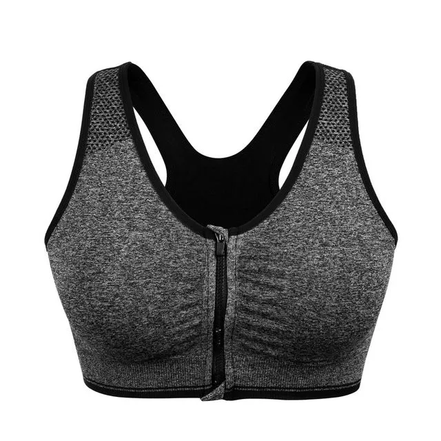 Front Zipper Yoga Shirt,7Colors Wirefree Padded fitness  Bra