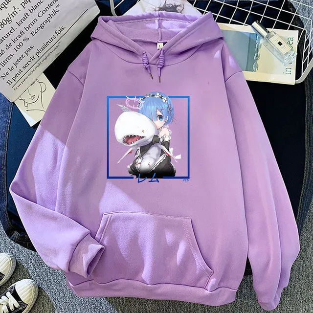 Japan Anime Re:ZERO Starting Life In Another World Kawaii Rem Hoodies Fashion Cartoon Casual Sweatshirt