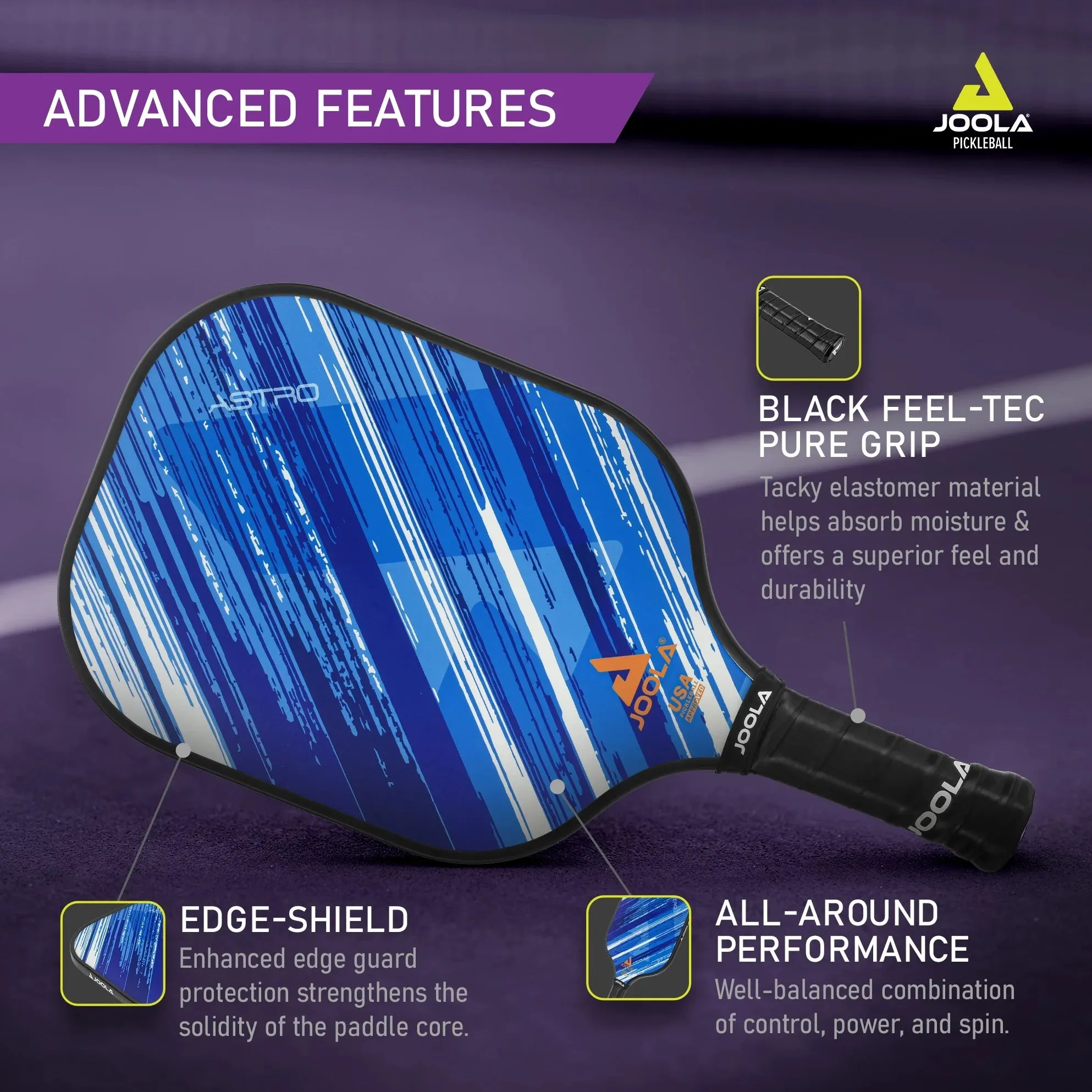 JOOLA Astro Fiberglass Pickleball Paddle for Intermediate and Beginner Players, Blue