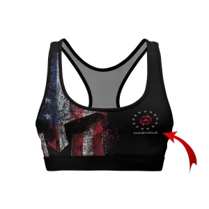 Personalized American Jiu Jitsu Grunge Women's Padded Sports Bra