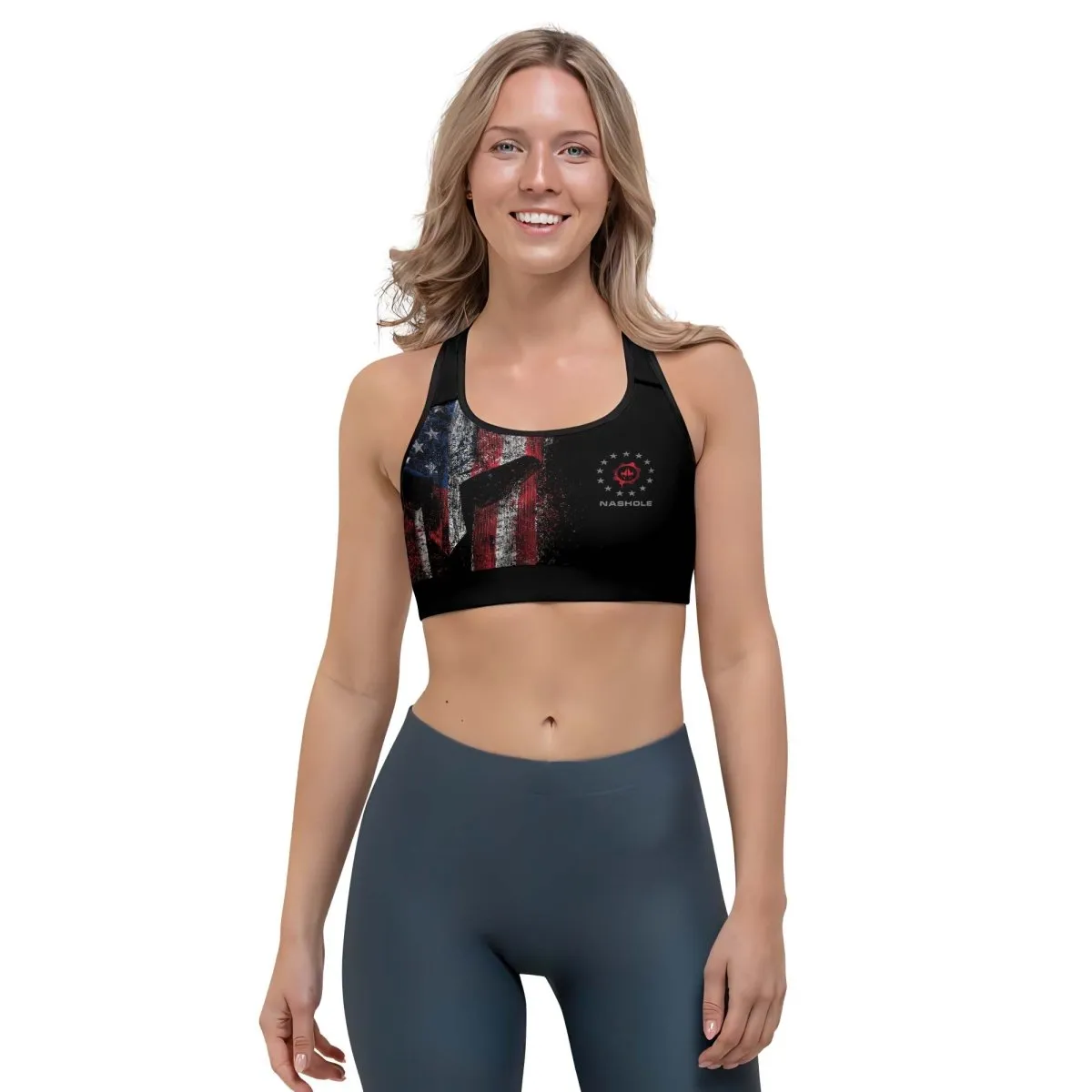 Personalized American Jiu Jitsu Grunge Women's Padded Sports Bra