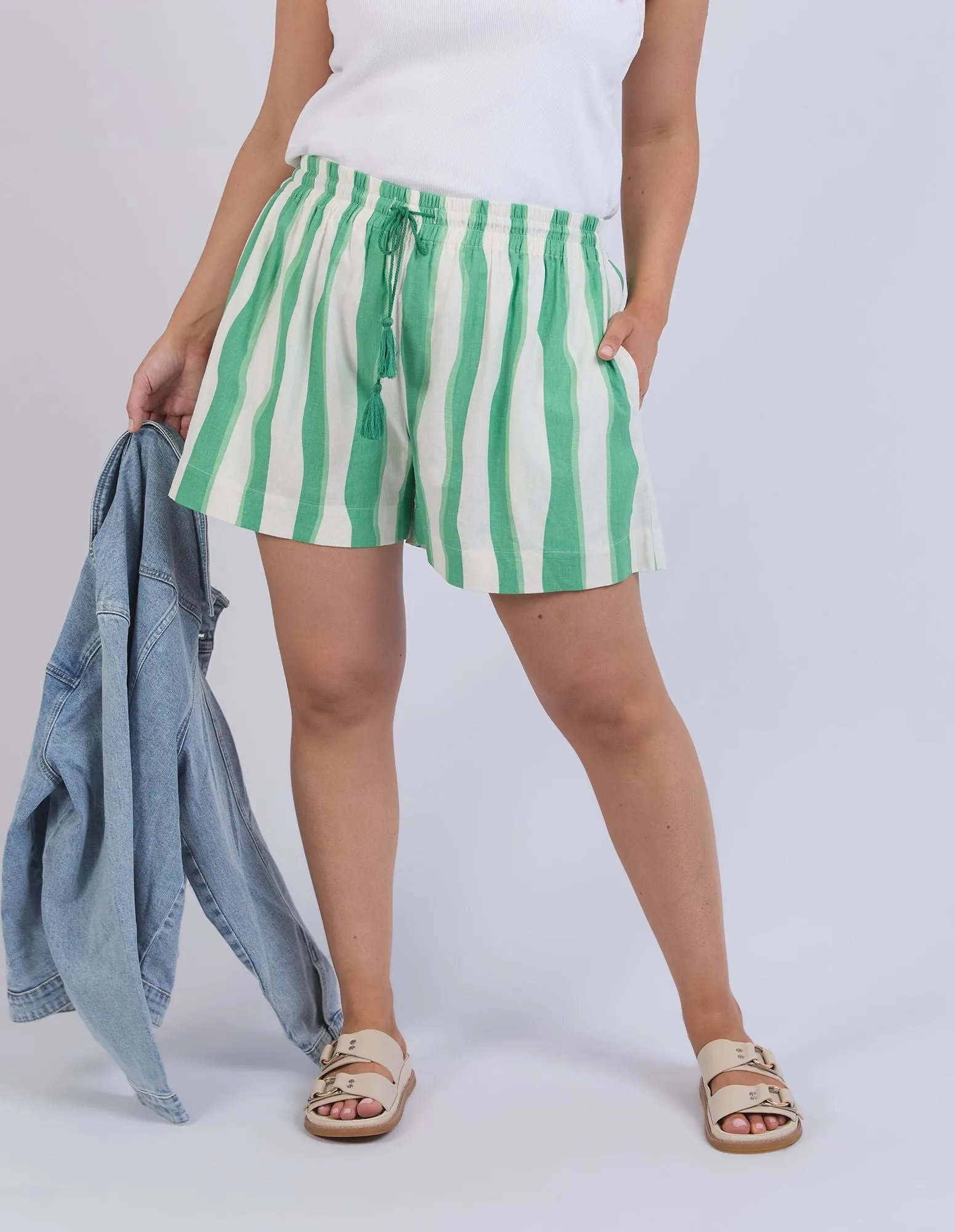 Spritz Stripe Short - Greenbriar / White